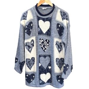 Vintage Arielle Heart Knit Sweater Made USA Cottagecore Cozy Winter 90s